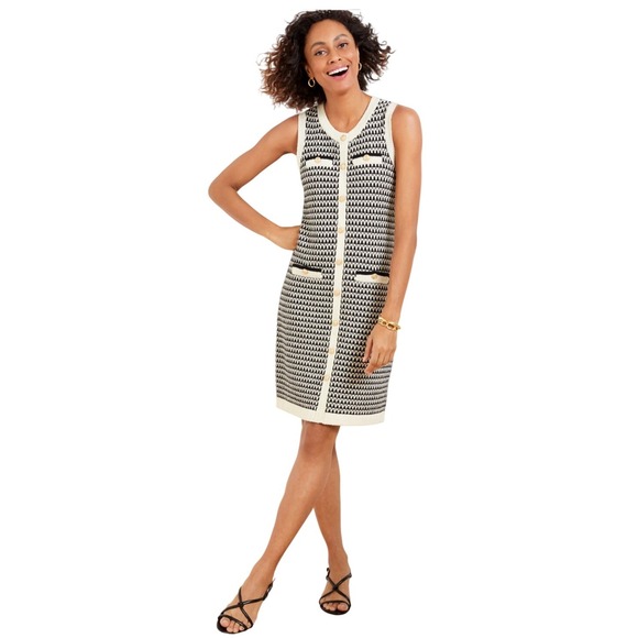 Talbots Dresses & Skirts - Talbots Womens Black‎ White Geometric Knit Sleeveless Button Front Dress Size L